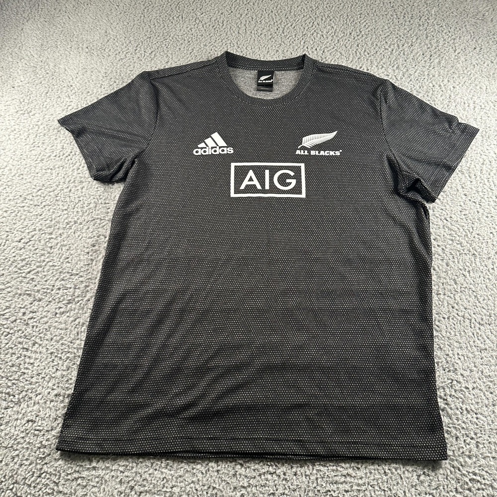 New Zealand All Blacks Shirt Mens Large Black Rugby AIG Adidas DN5992 Training
